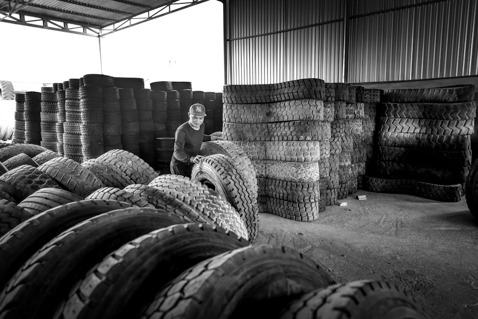 Stacks of off-season tires stored safely in a climate-controlled warehouse facility